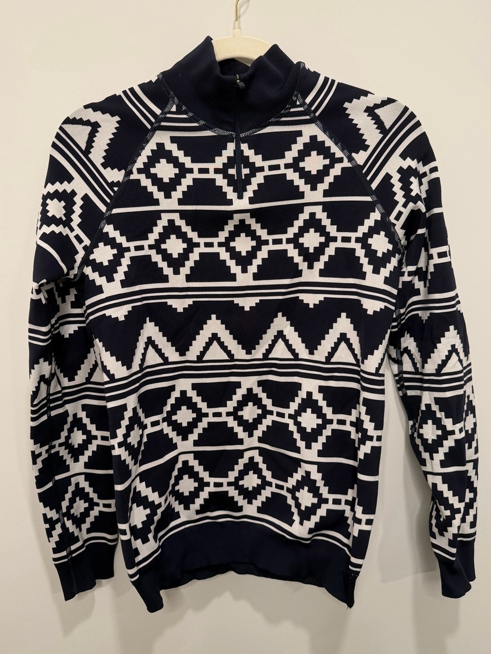 Sweaty Betty Betty Ski Half Zip Geometric Base Layer Top Navy White Size XL